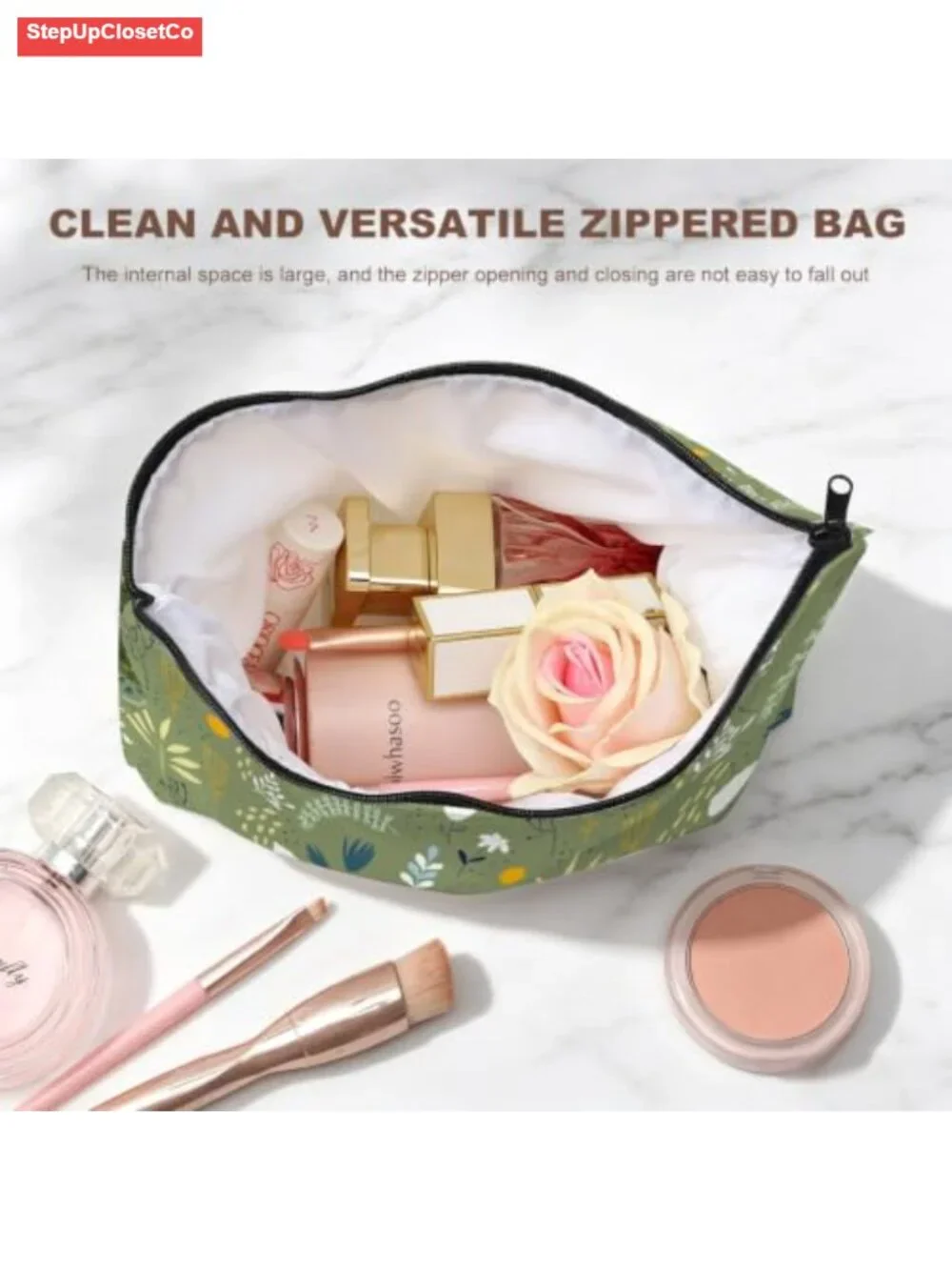 Canvas Makeup Bag Large Travel Cosmetic Pouch Zipper Closure Organizer